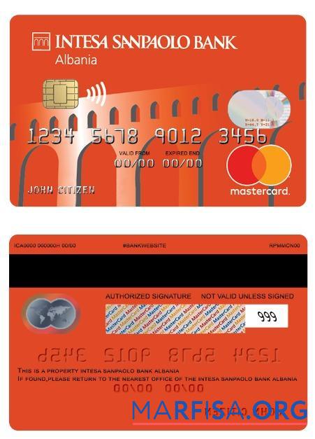 Realistic Albania Intesa Sanpaolo bank debit mastercard example